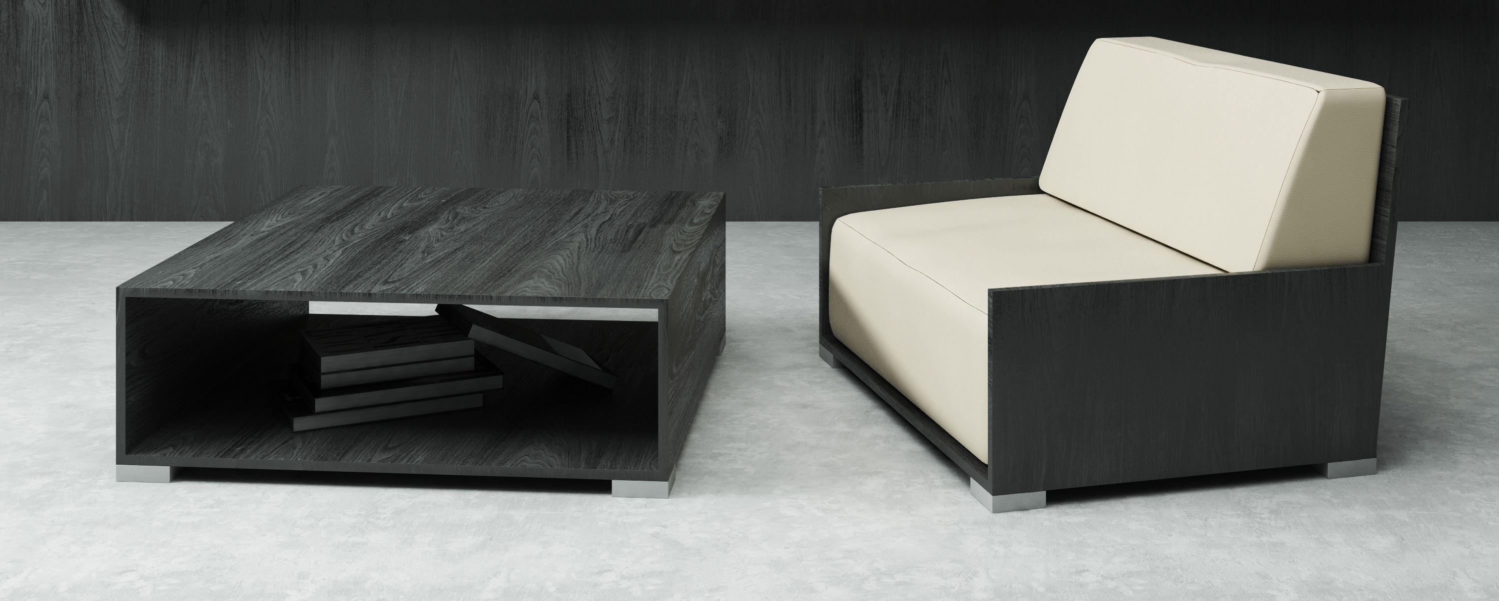 Decorative Set modern living room with furniture and bookshelves 3D model_3