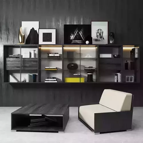 Decorative Set modern living room with furniture and bookshelves