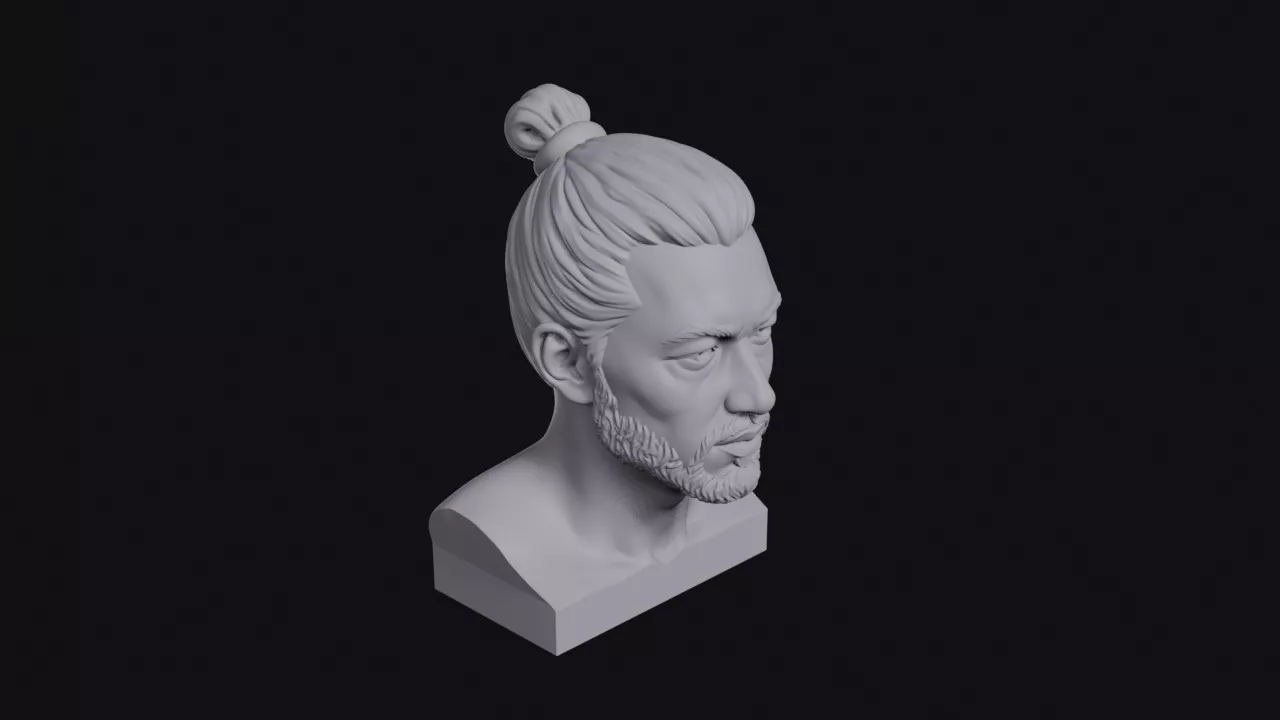 Man With Topknot And Beard Bust 3D print model