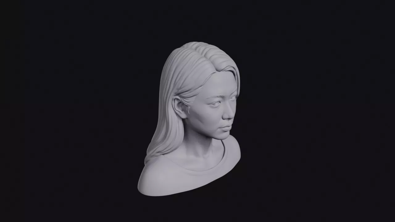 Young Japanese Woman Long Hair Bust 3D print model