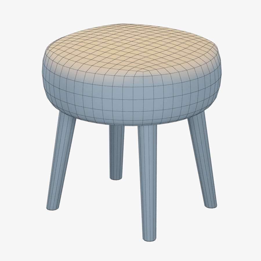 Round Mongolian lamb stool 3D model_2
