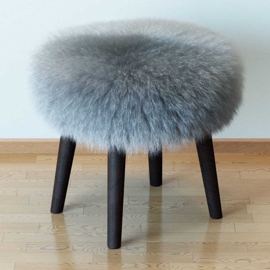 Round Mongolian lamb stool 3D model_1