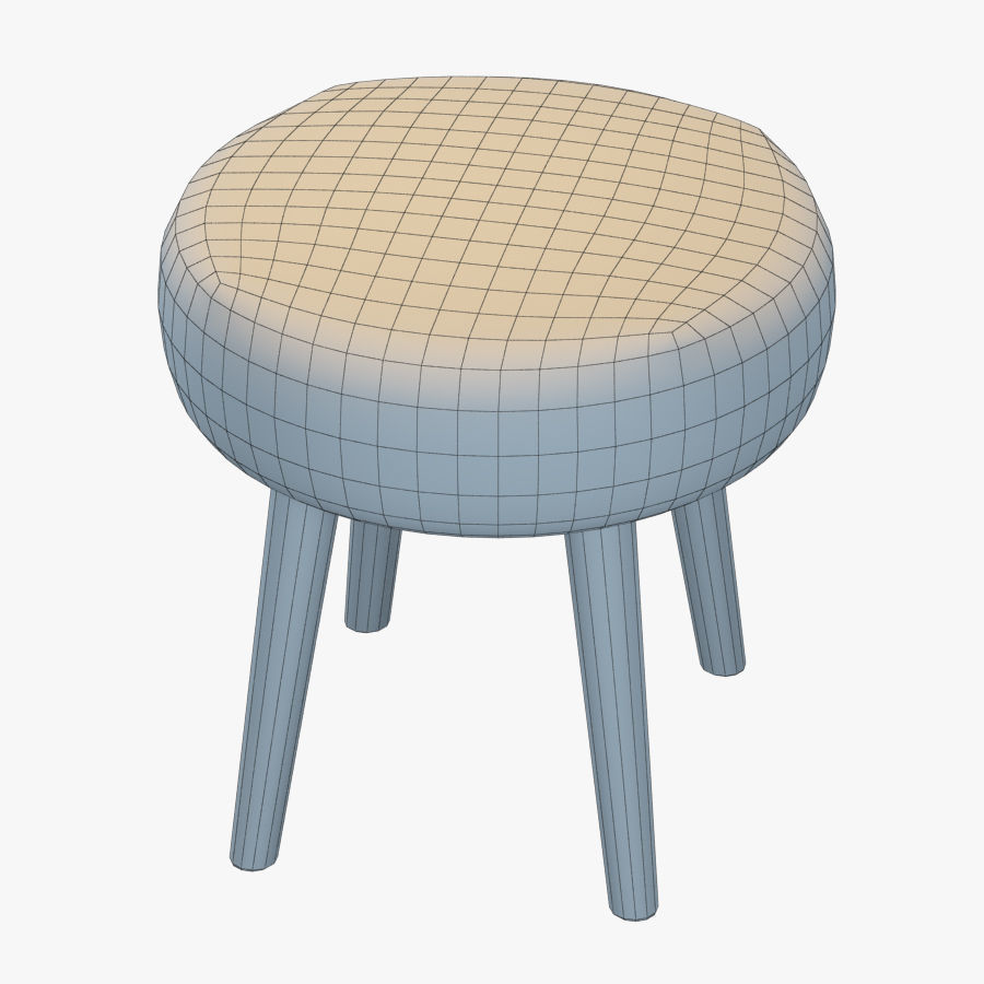 Round Mongolian lamb stool 3D model_3