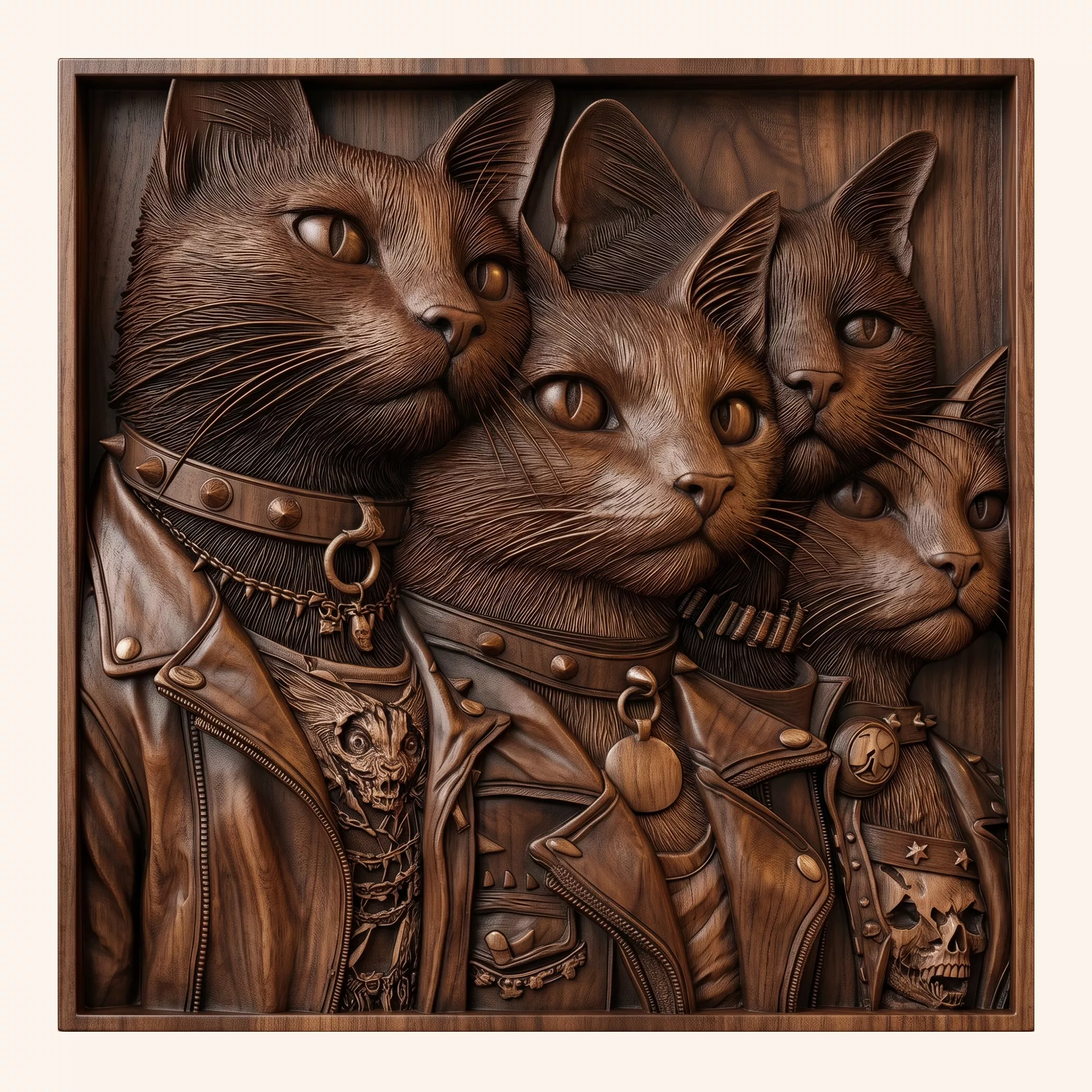 THREE PIRATE CATS PORTRAIT PLAQUE 3D RELIEF STL 3D print model
