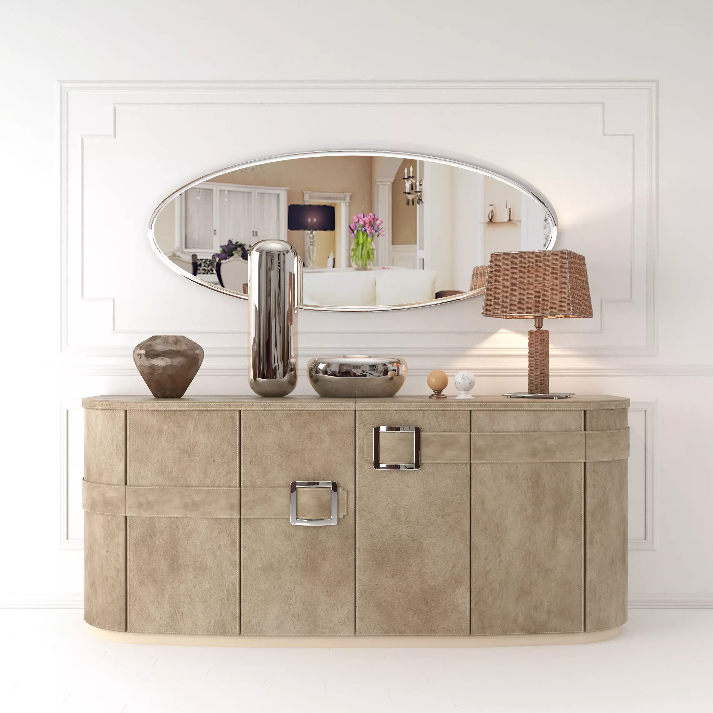 Decorative set - 2 bathroom vanity with two sinks and mirror 3D model_0