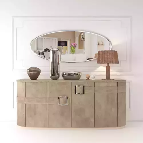 Decorative set - 2 bathroom vanity with two sinks and mirror 3D model