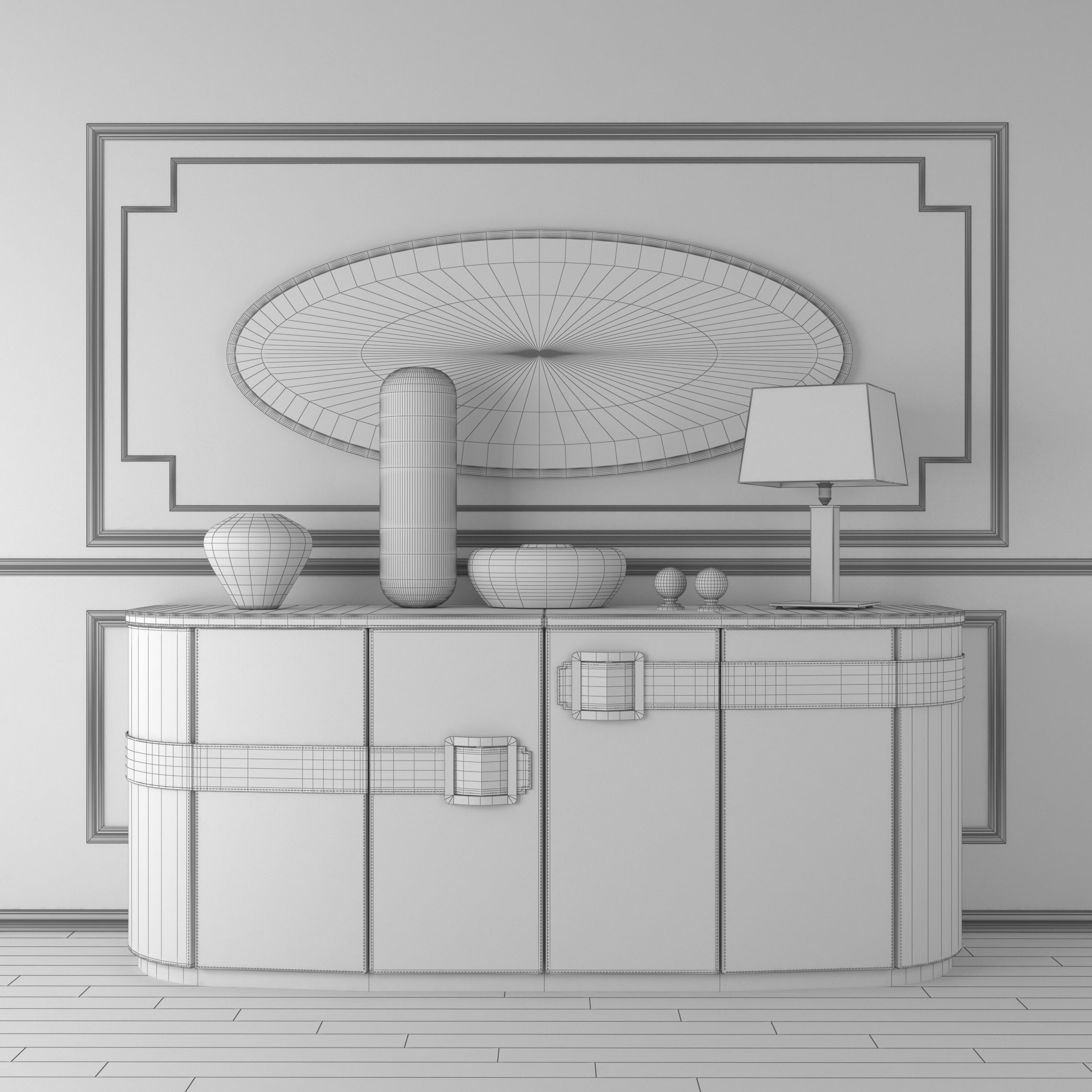 Decorative set - 2 bathroom vanity with two sinks and mirror 3D model_1