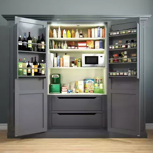 Kitchen set pantry with shelves and drawers