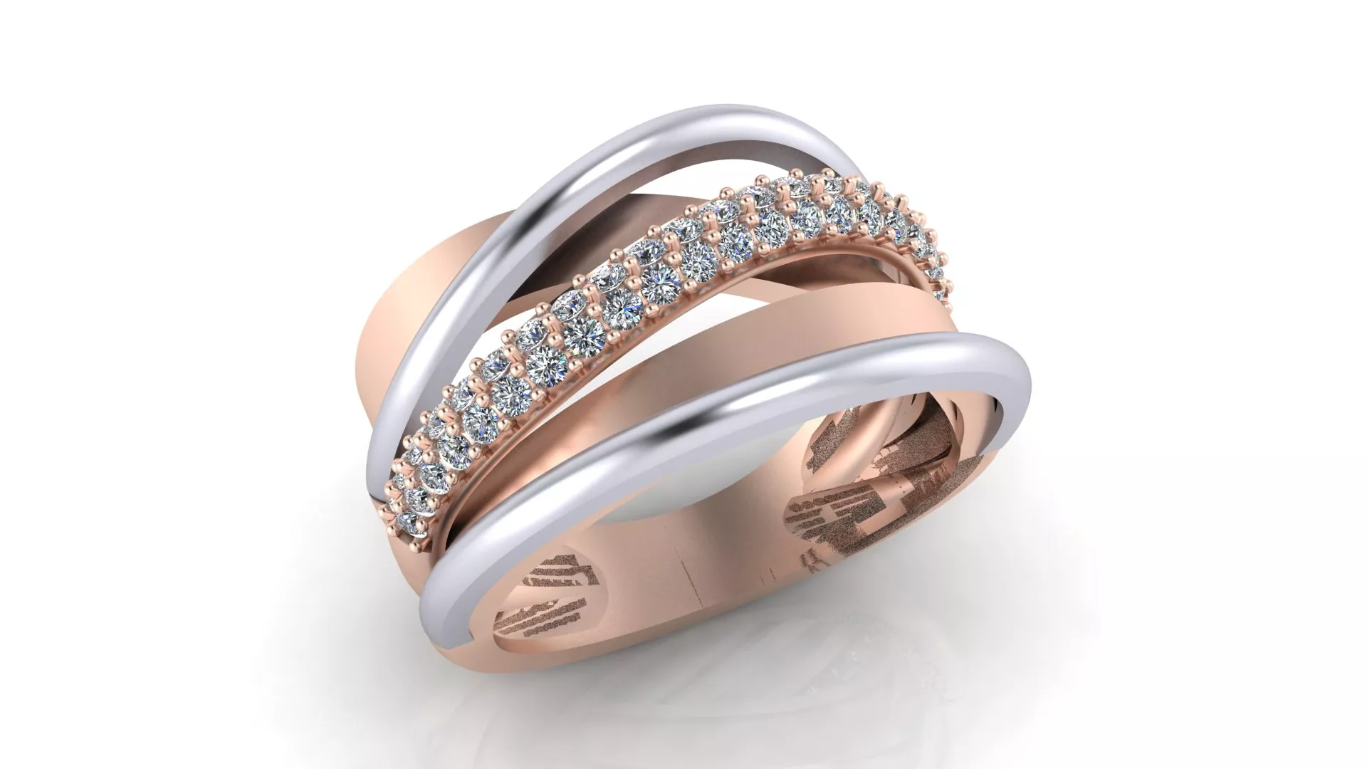 Rose Gold Two Tone Wide Pave Diamond Wave Ring 3D print model