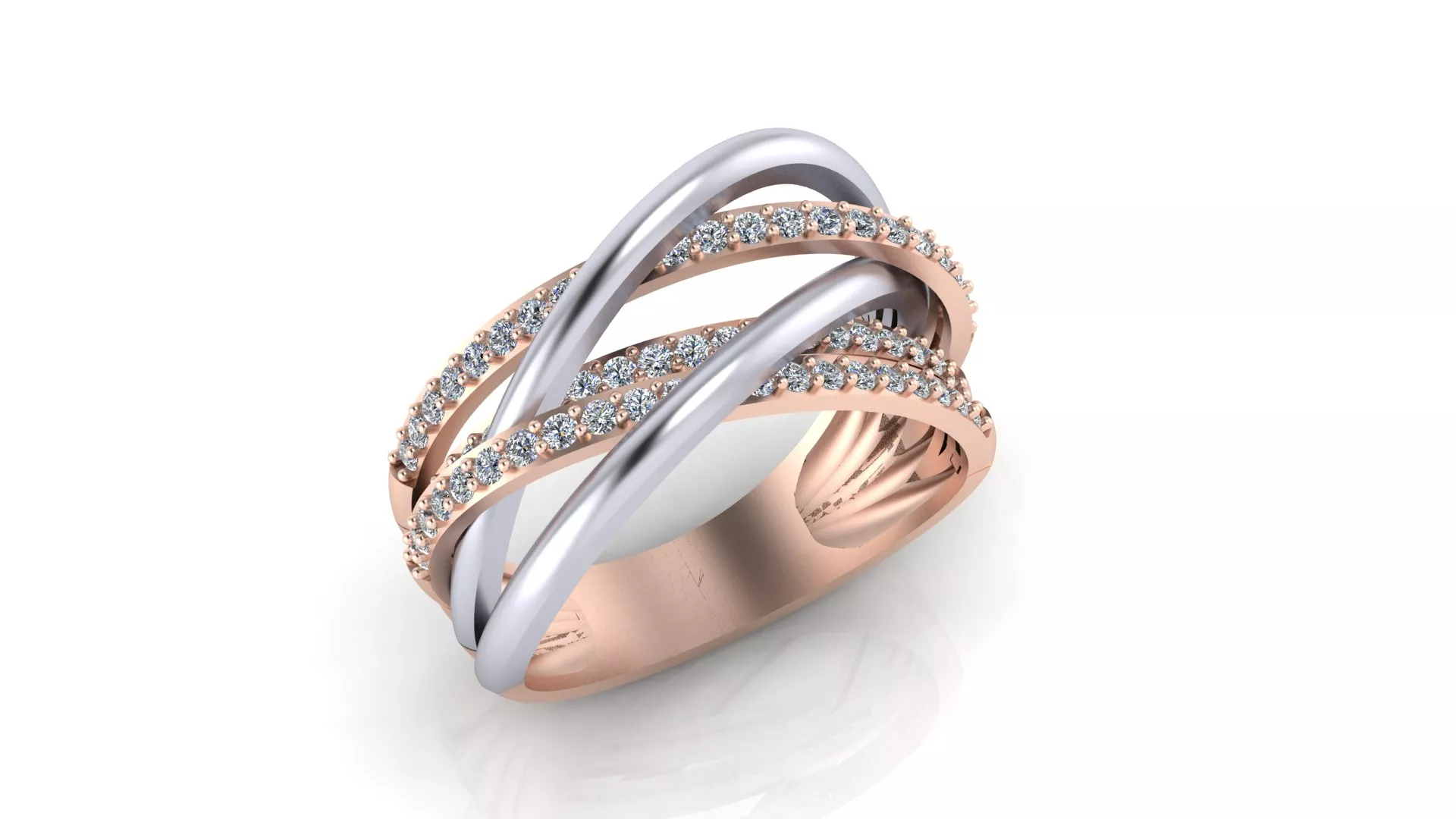 Rose Gold Two Tone Intertwined Diamond Wave Ring 3D print model