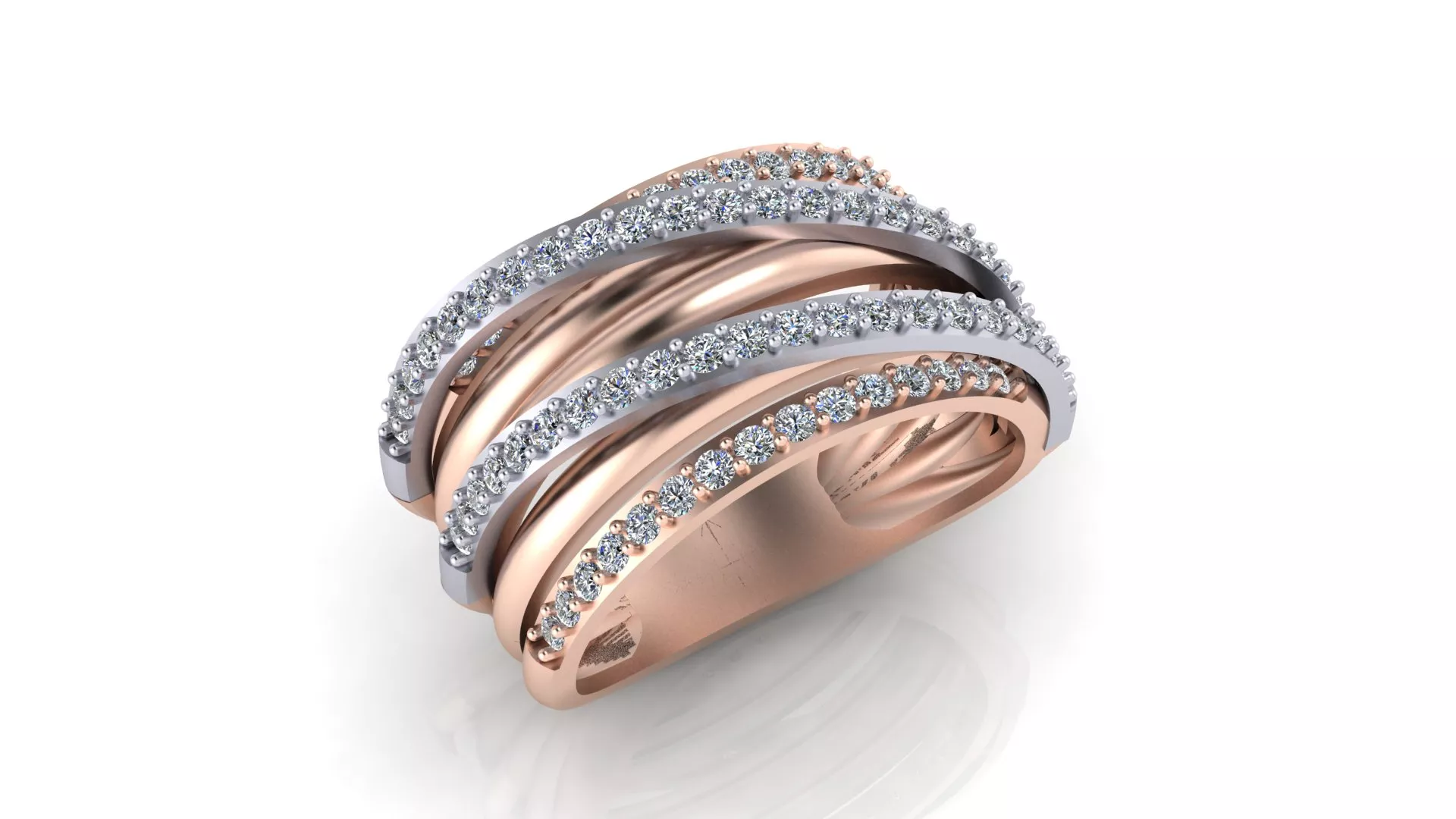 Rose Gold Two Tone Multi Strand Diamond Ring 3D print model