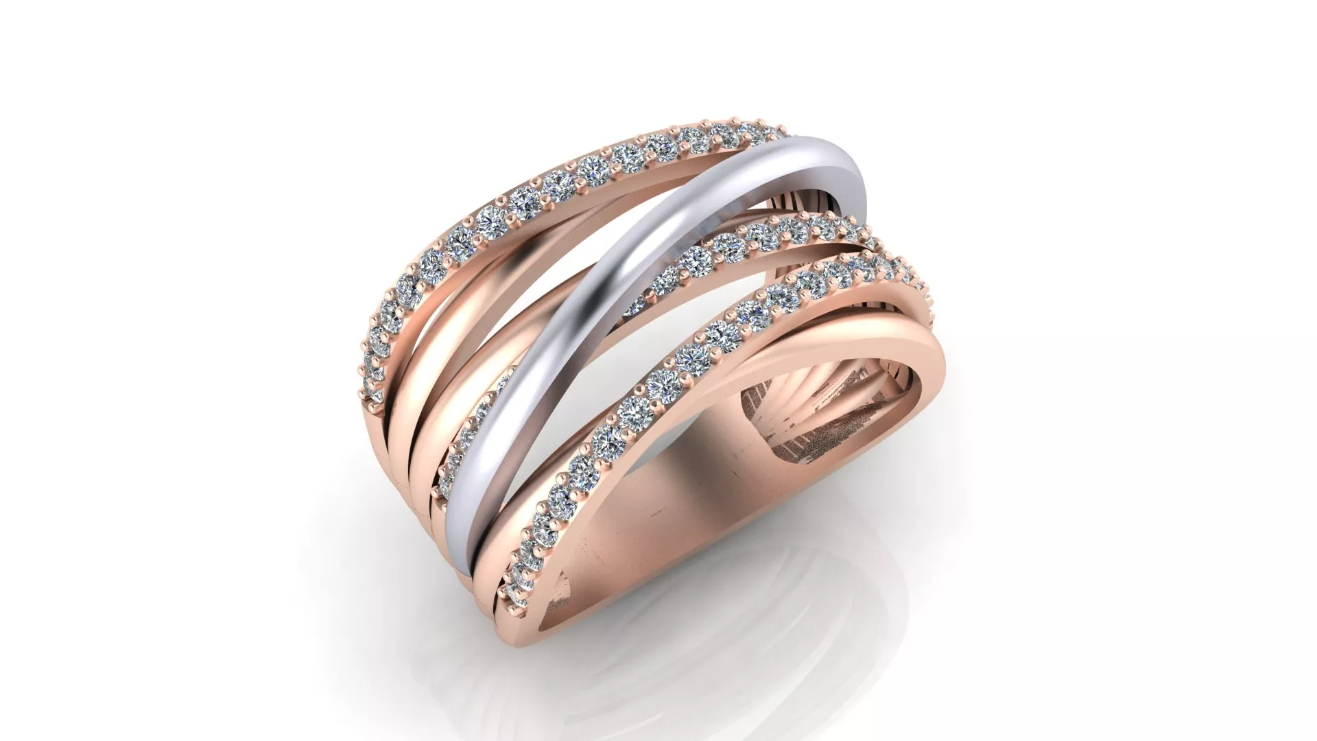 Rose Gold Multi Strand Pave Diamond Crossover Ring 3D print model