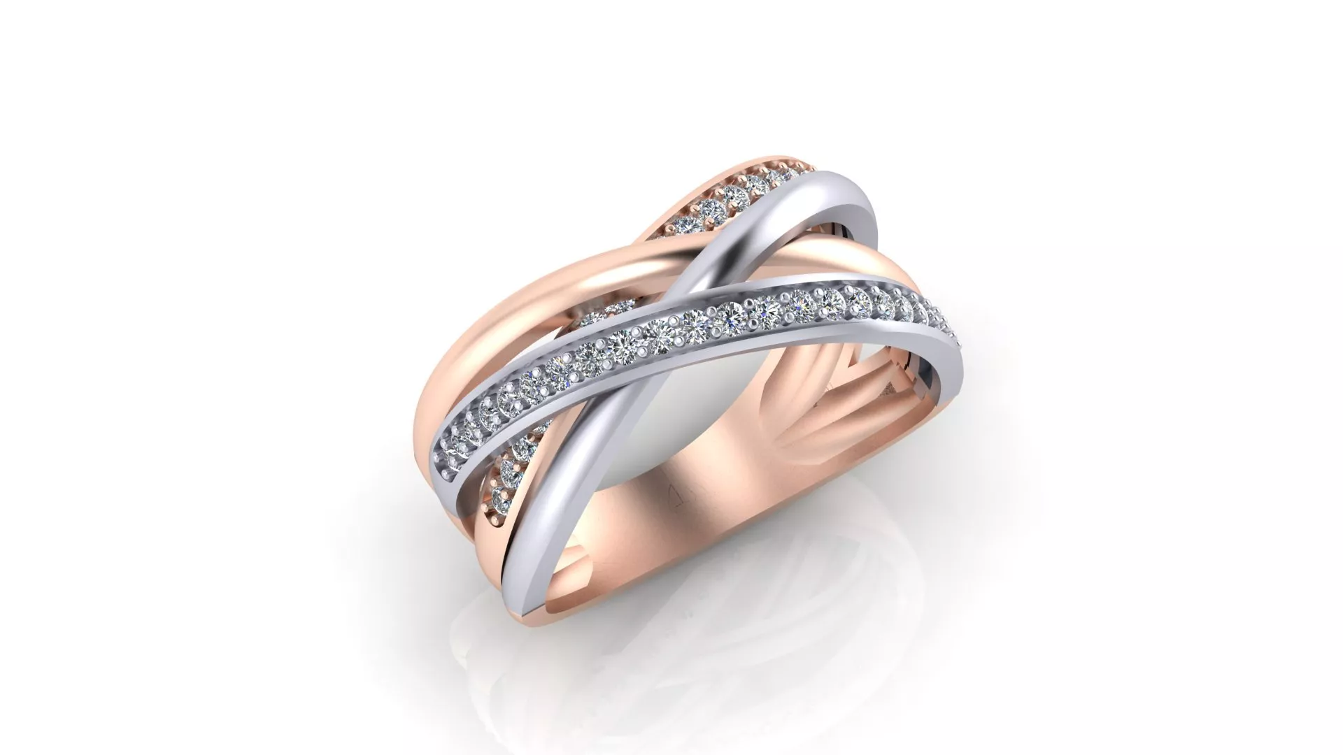Rose Gold Two Tone Crossover X Band Diamond Ring 3D print model