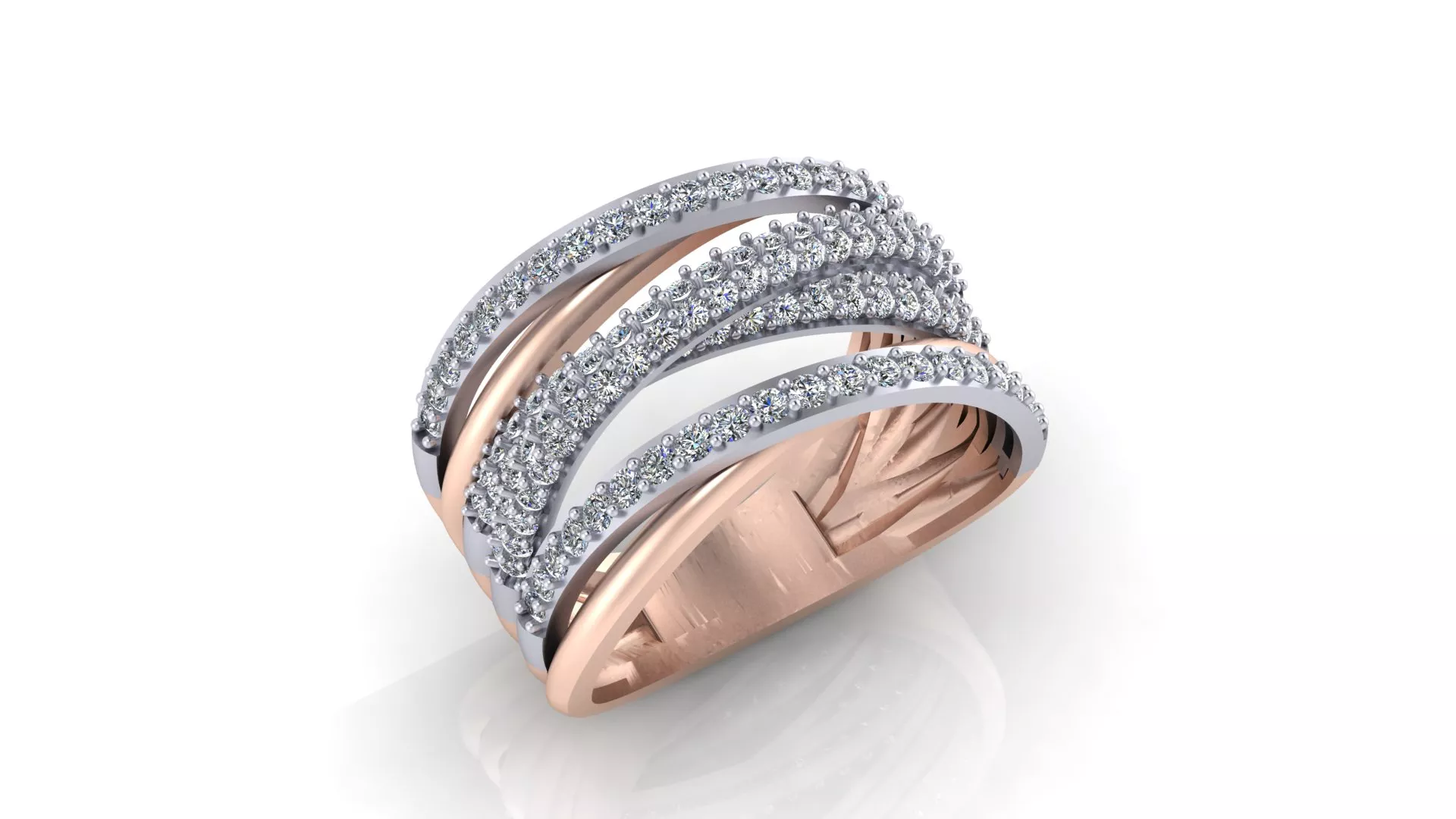 Rose Gold Two Tone Multi Row Pave Diamond Ring 3D print model