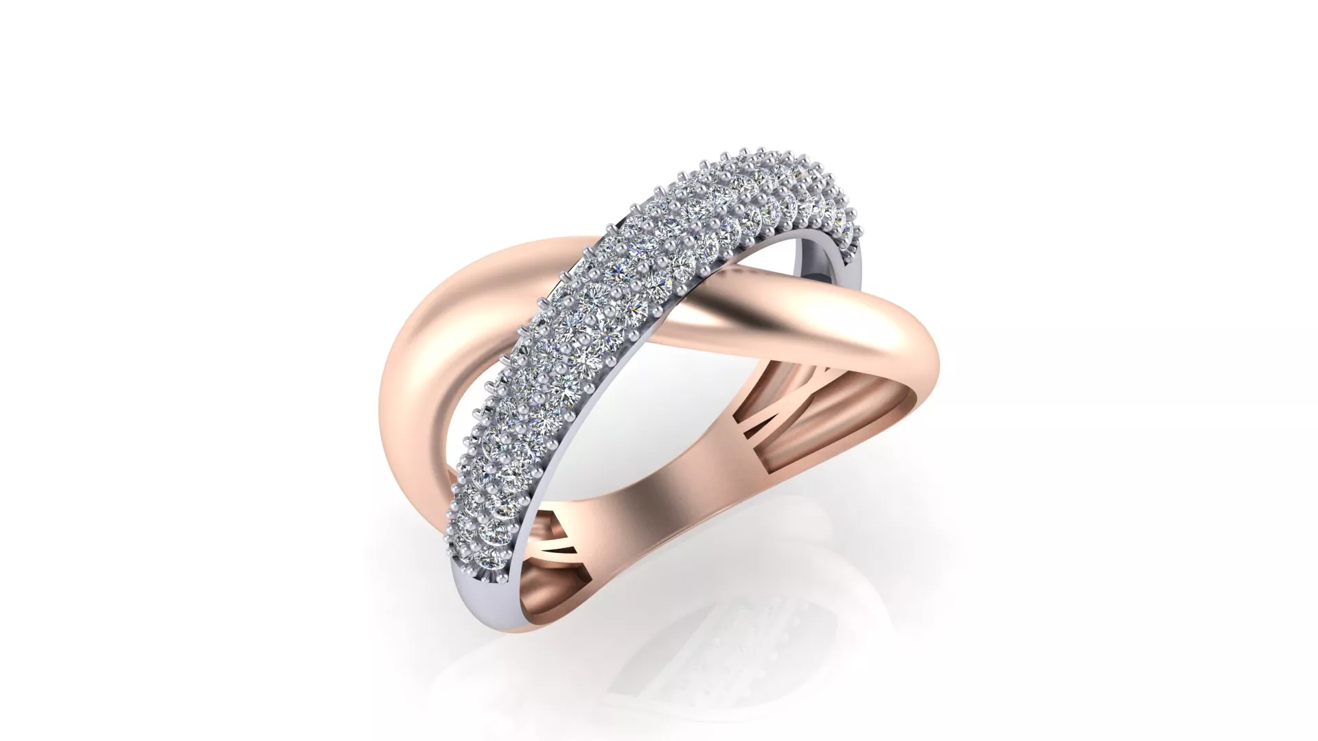 Rose Gold Two Tone X Crossover Triple Pave Diamond Ring 3D print model