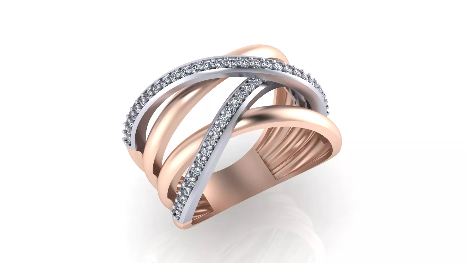 Rose Gold Two Tone Open Crossover Pave Diamond Ring 3D print model