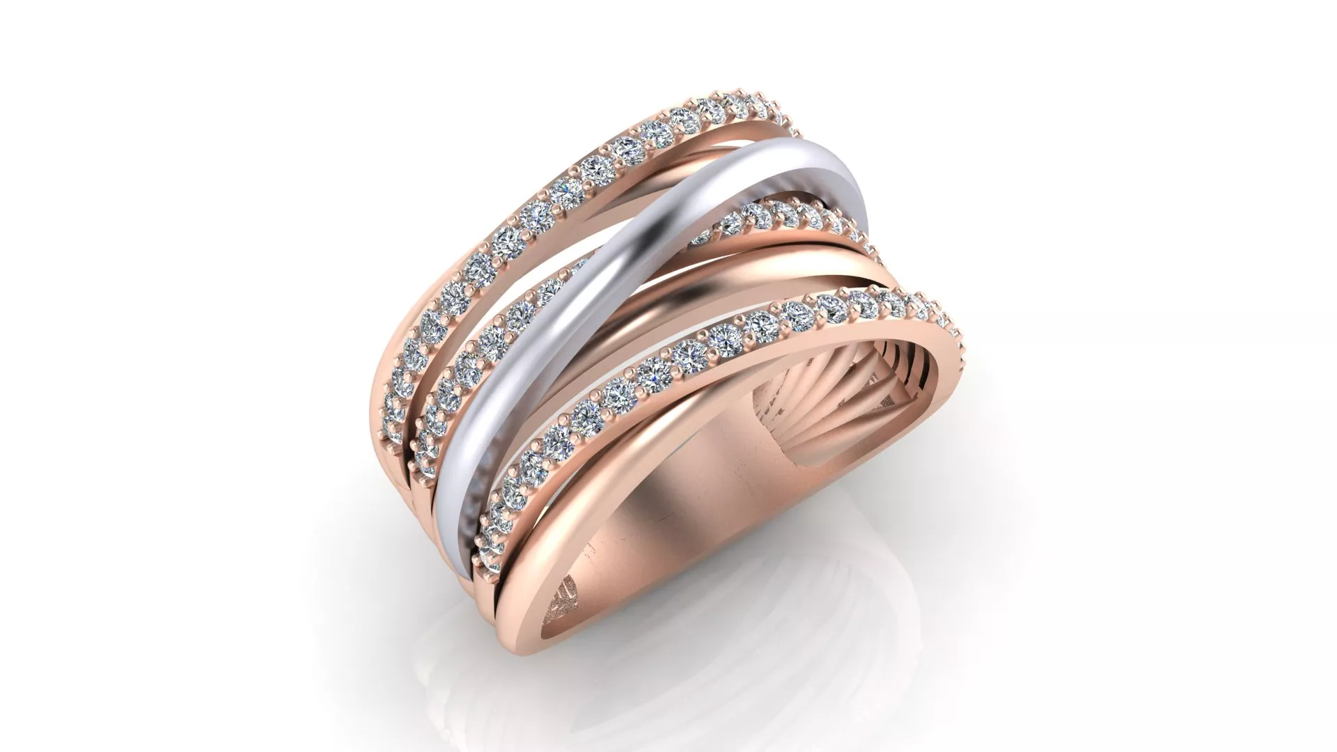 Rose Gold Two Tone Wide Multi Strand Diamond Ring 3D print model