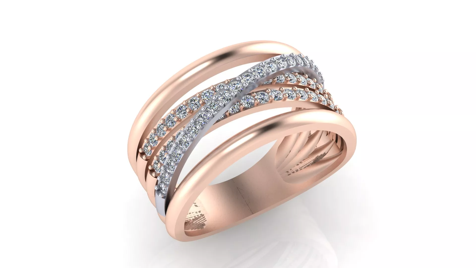 Rose Gold Two Tone Multi Strand Pave Diamond Wave Ring 3D print model