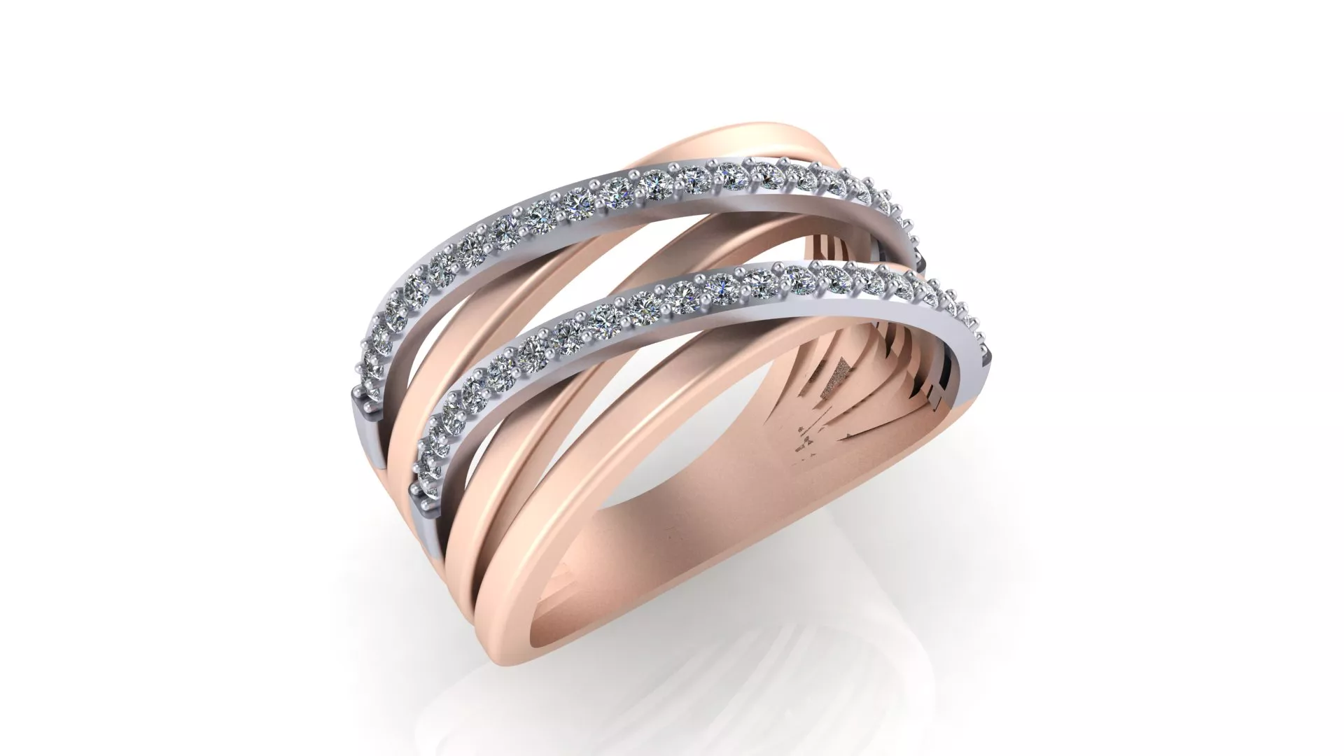 Rose Gold Two Tone Multi Strand Diamond Wave Ring 3D print model