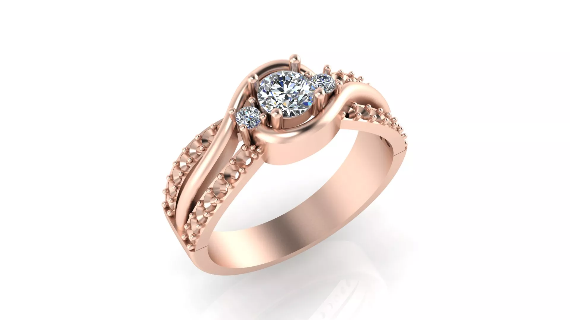 Rose Gold Swirl Round Diamond Solitaire Engagement Ring 3D print model