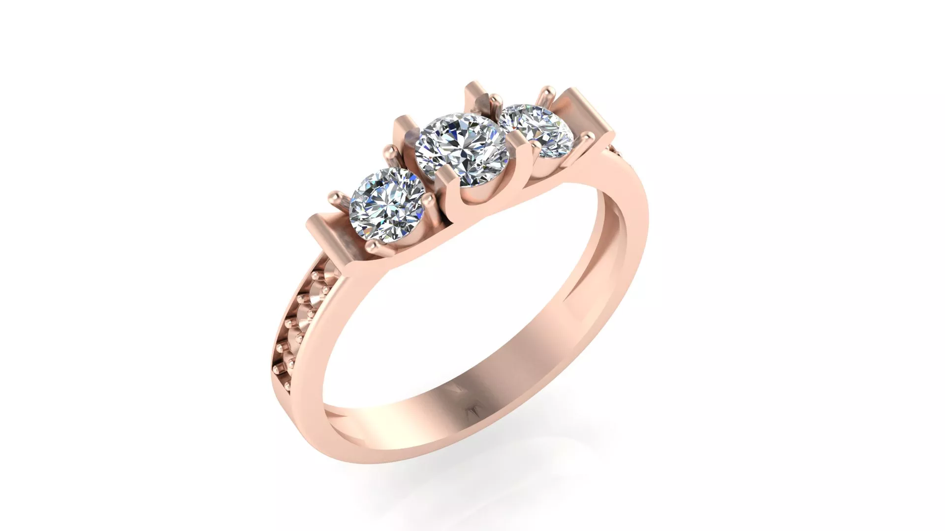 Rose Gold Three Stone Round Diamond Past Present Ring 3D print model