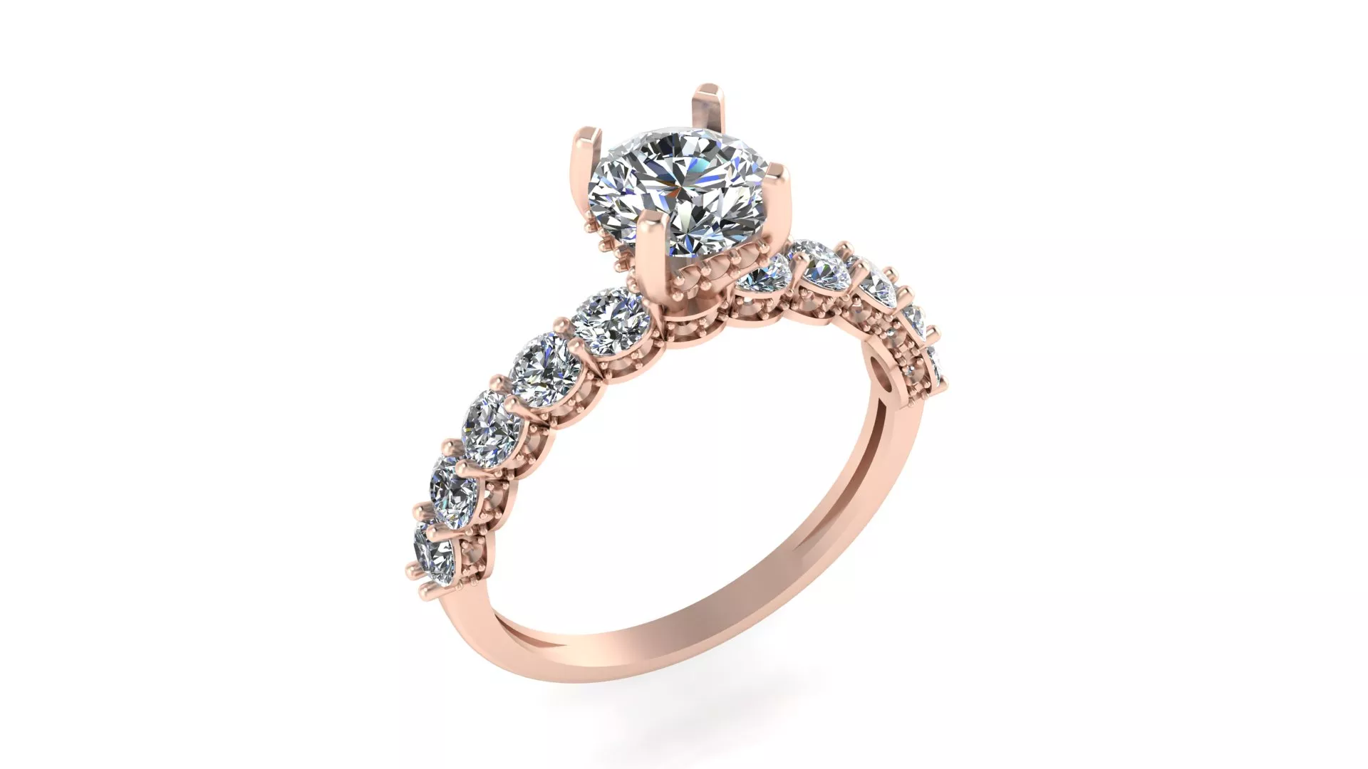 Rose Gold Round Diamond Graduated Side Stone Engagement Ring 3D print model