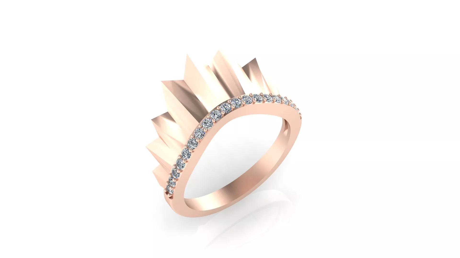 Rose Gold Geometric Crown Tiara Spike Diamond Ring 3D print model