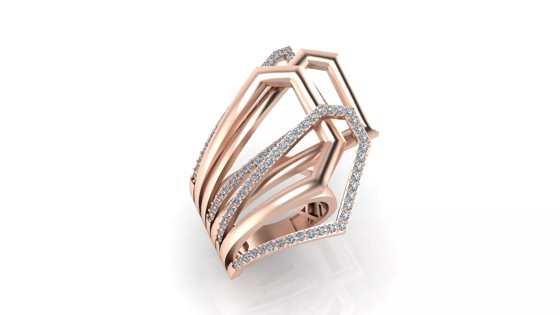 Rose Gold Geometric Chevron Cage Diamond Ring 3D print model