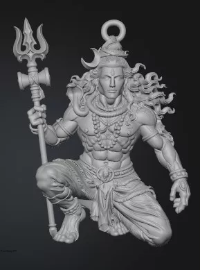 Lord-Shiva-Kneeling-Trishul-Pendant 3D model