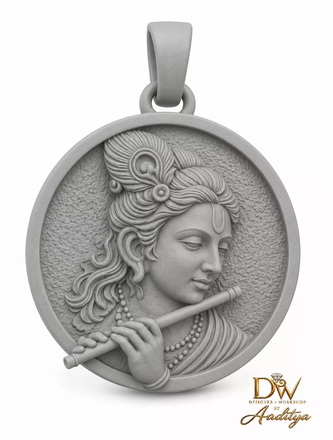 Krishna Flute Medallion Pendant 3D print model