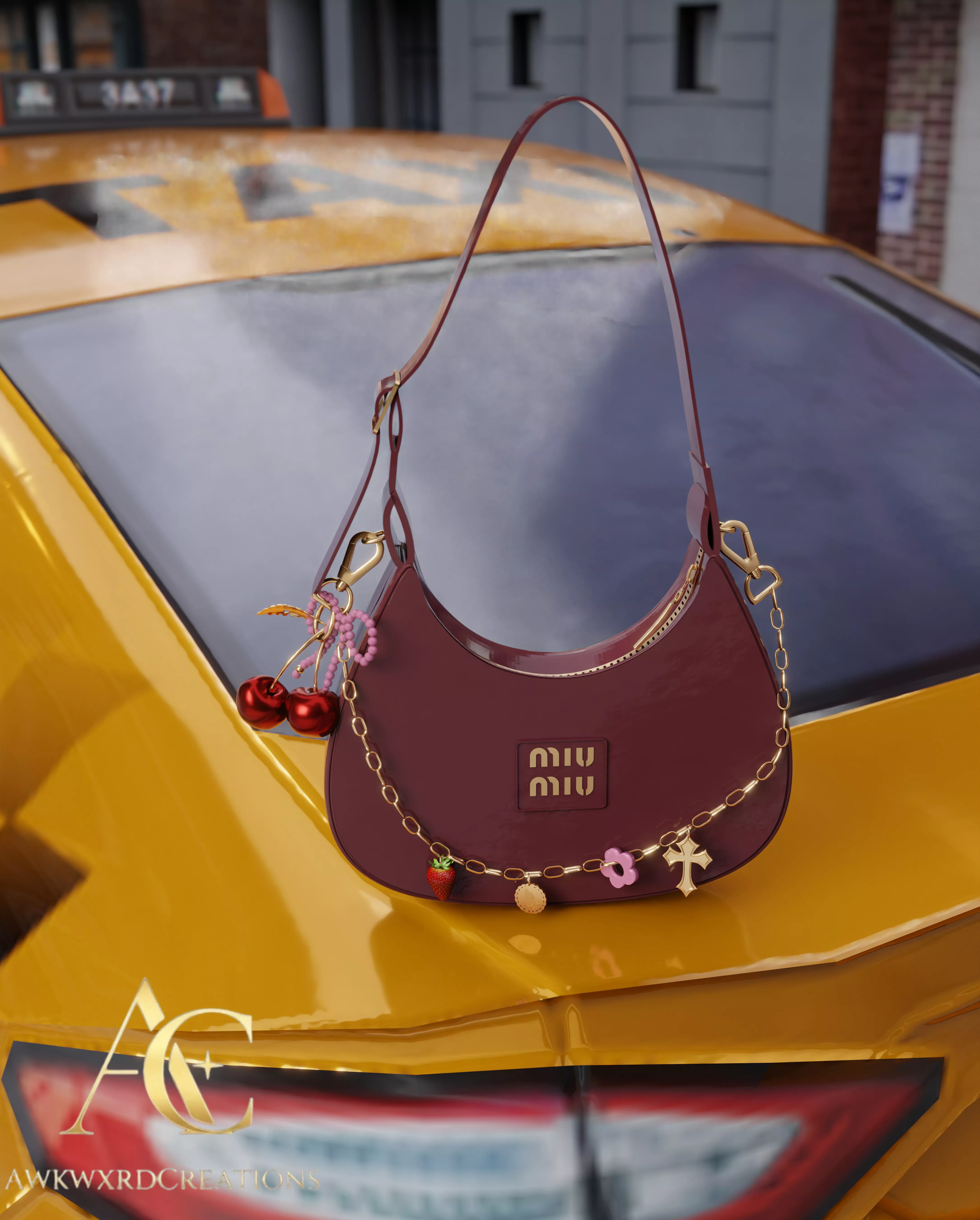 Patent Leather Shiny Miu Miu inspired crescent hobo bag 3D model