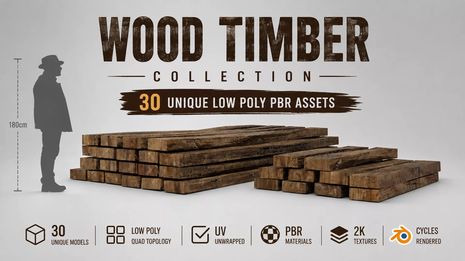 Wood Timber Collection 30 Unique Low Poly PBR Asset Low-poly 3D model