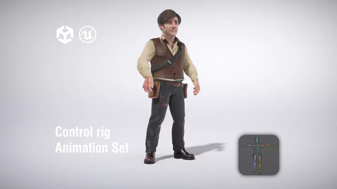 Adventurer with Vest and Holster low poly 3d model