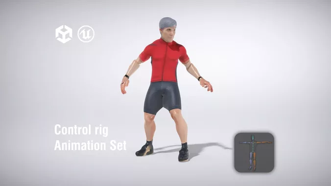 Athletic male character in cycling outfit low poly 3d model