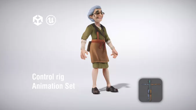 Elderly Caregiver Character in Casual Outfit low poly 3d model