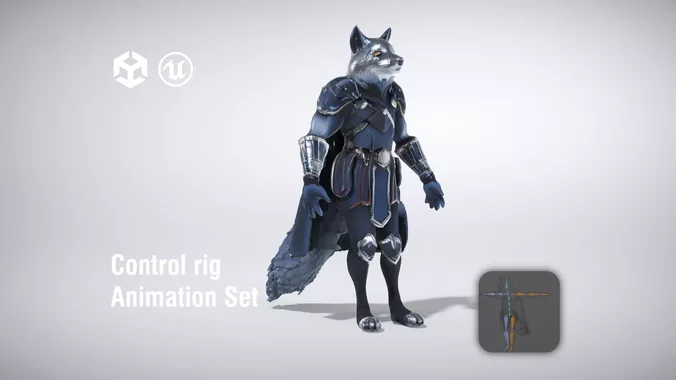 Anthropomorphic Wolf Knight with Dark Armor and Cape