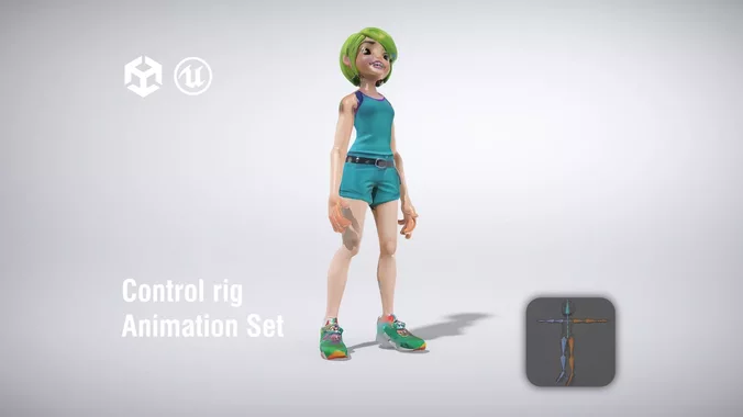 Female character in sporty outfit with green hair
