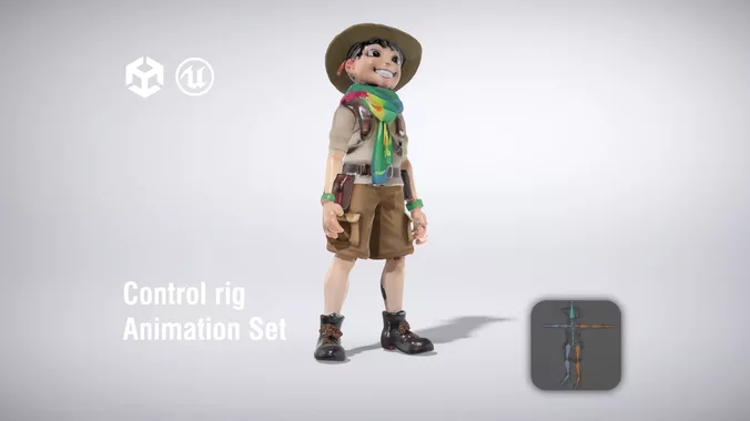 Explorer Child Character with Adventure Outfit low poly 3d model