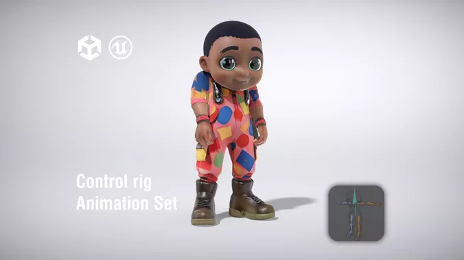 Child in Colorful Overalls with Boots low poly 3d model