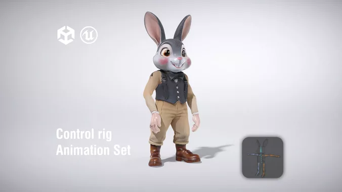 Cartoon Rabbit Character in Formal Attire low poly 3d model