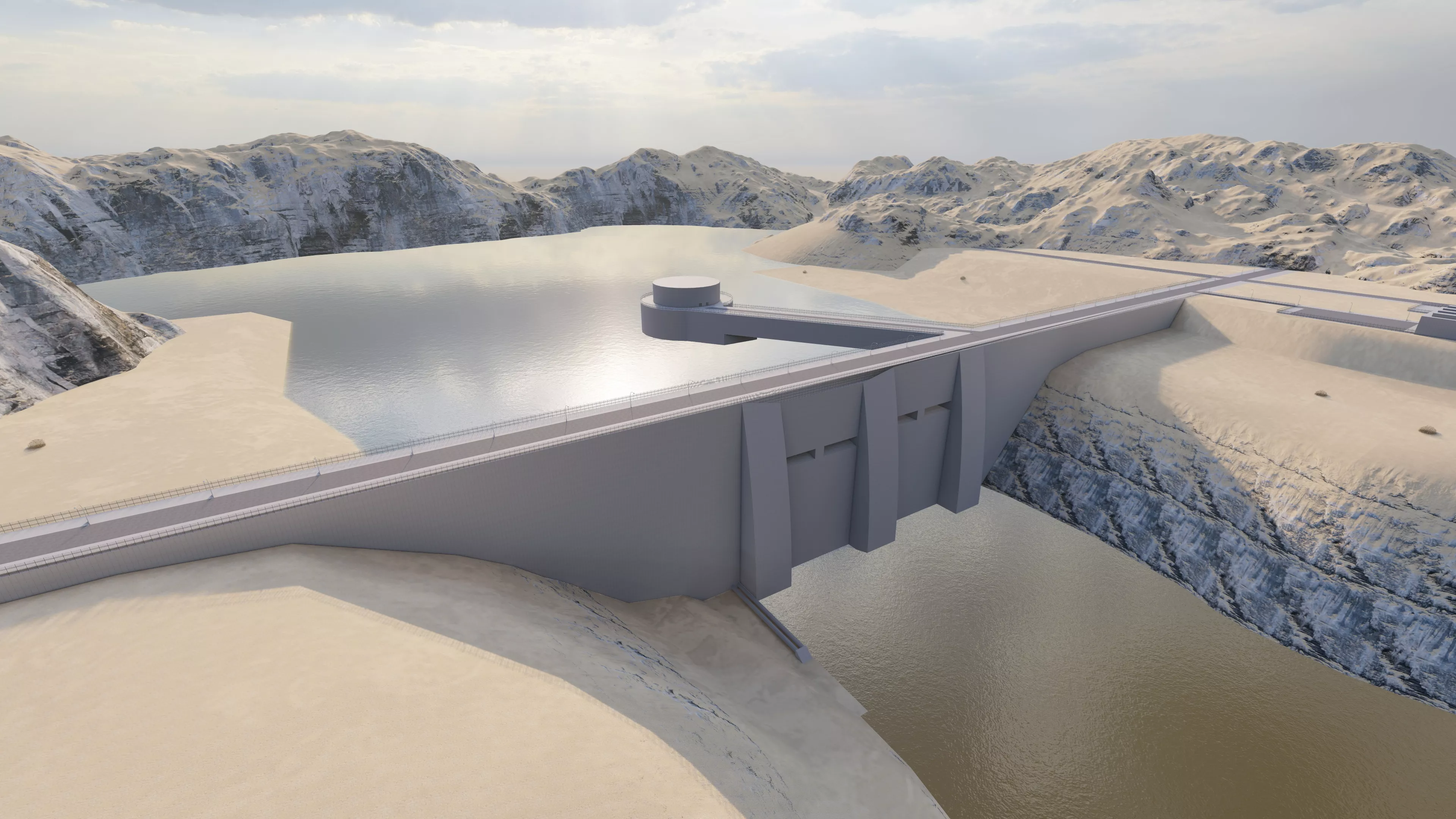 Concrete dam structure-Water dam 3D model