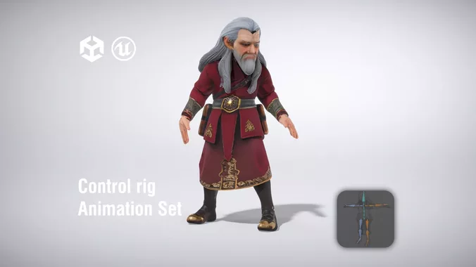 Elderly Wizard in Red Robes with Magical Accents