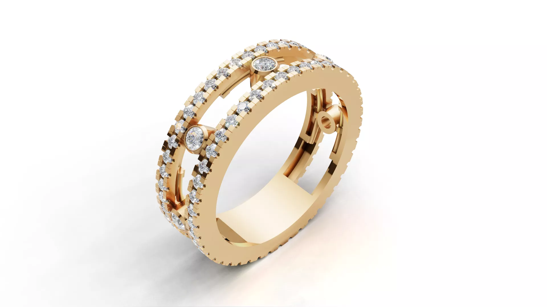 Kinetic Sliding Stones Double Band Pave Jewelry CAD 3D print model