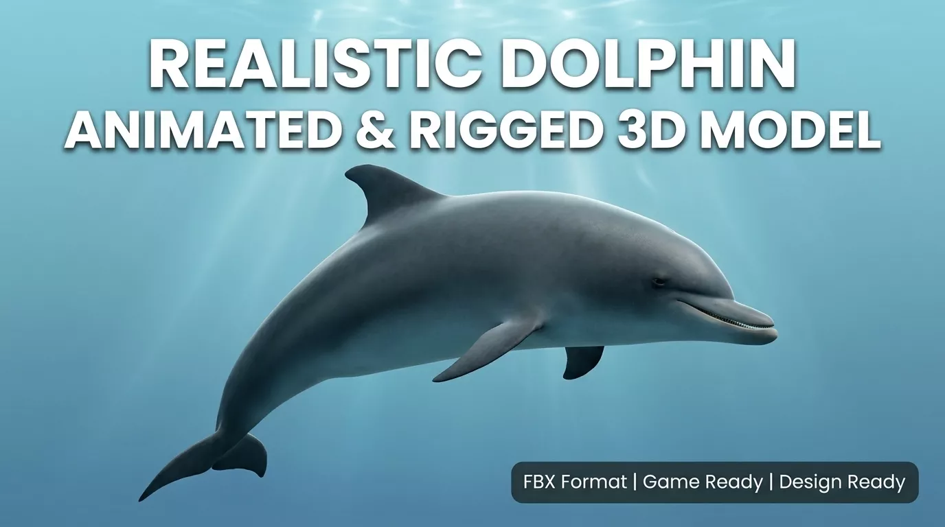Realistic Dolphin Animated Rigged 3D Model Low-poly 3D model
