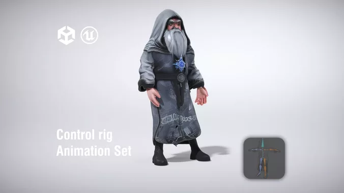 Wizard with Robe and Magical Emblem low poly 3d model