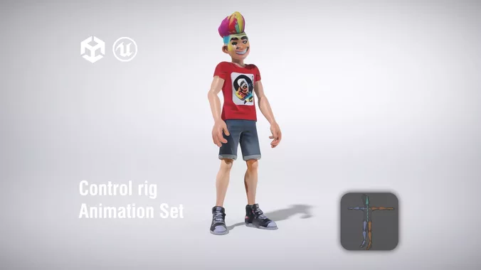 Stylish Young Boy Character with Colorful Hair low poly 3d model