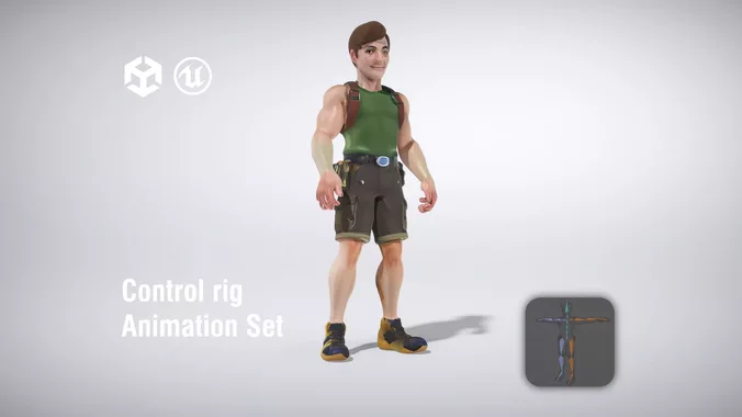 Explorer character in casual outdoor attire with gear