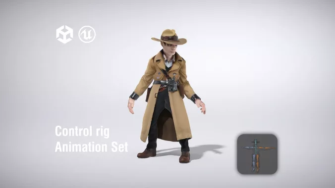 Detective in Trench Coat with Sunglasses and Holster