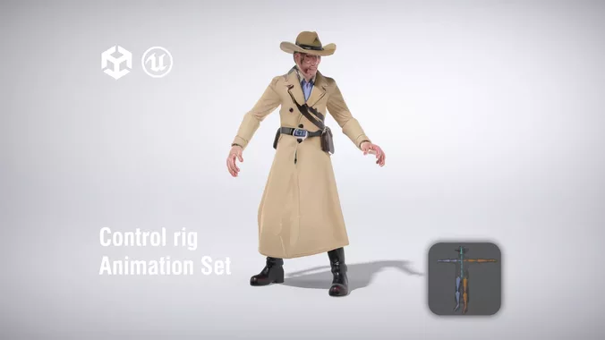 Western Sheriff with Long Coat and Cowboy Hat low poly 3d model