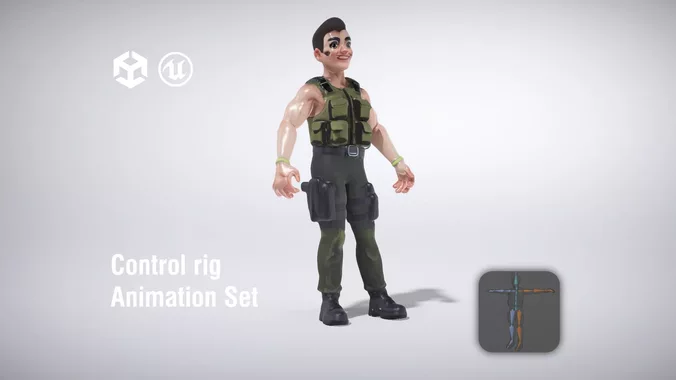 Military soldier in tactical vest with gear low poly 3d model